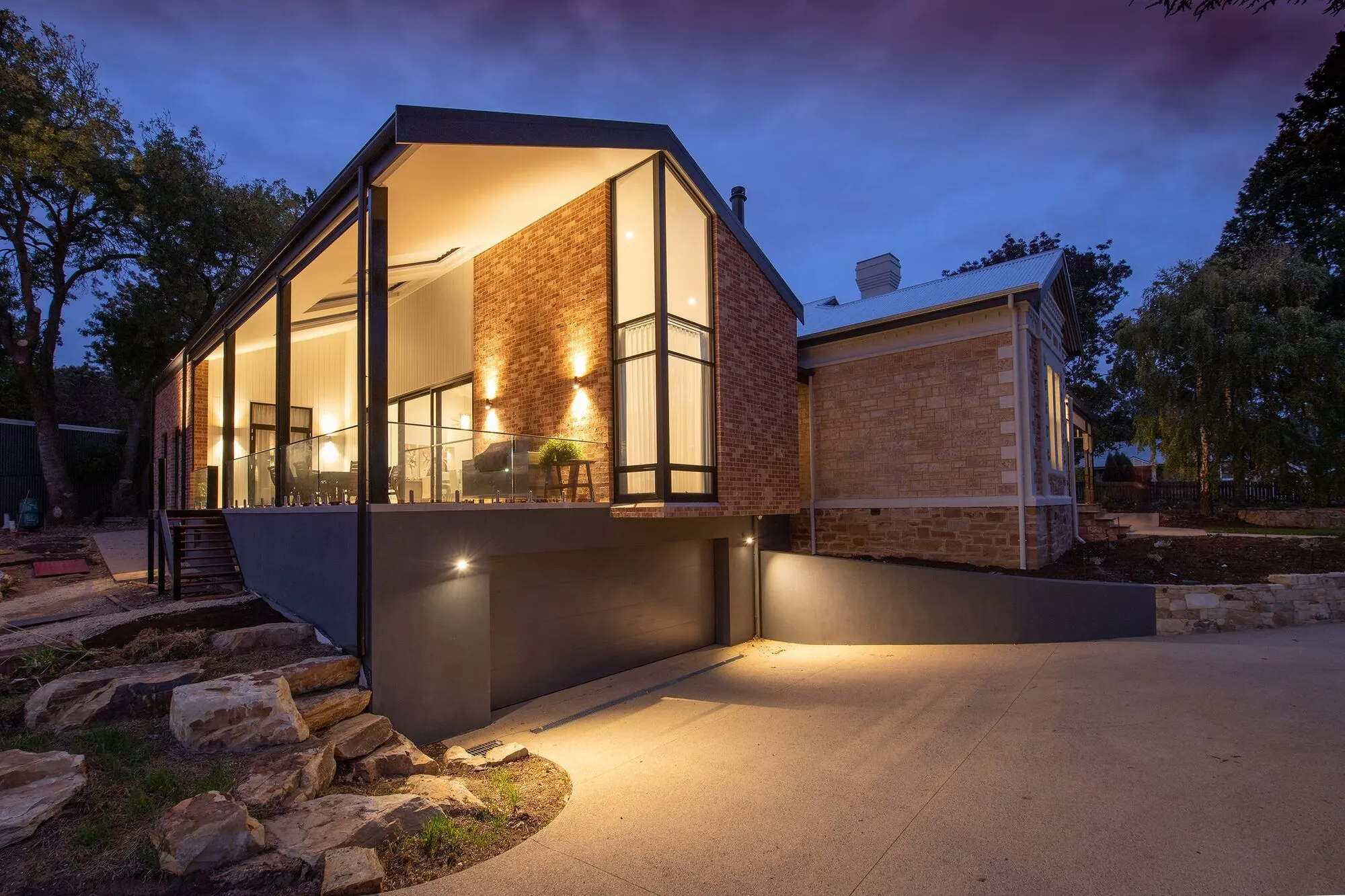 Glass, timber and a warm interior.