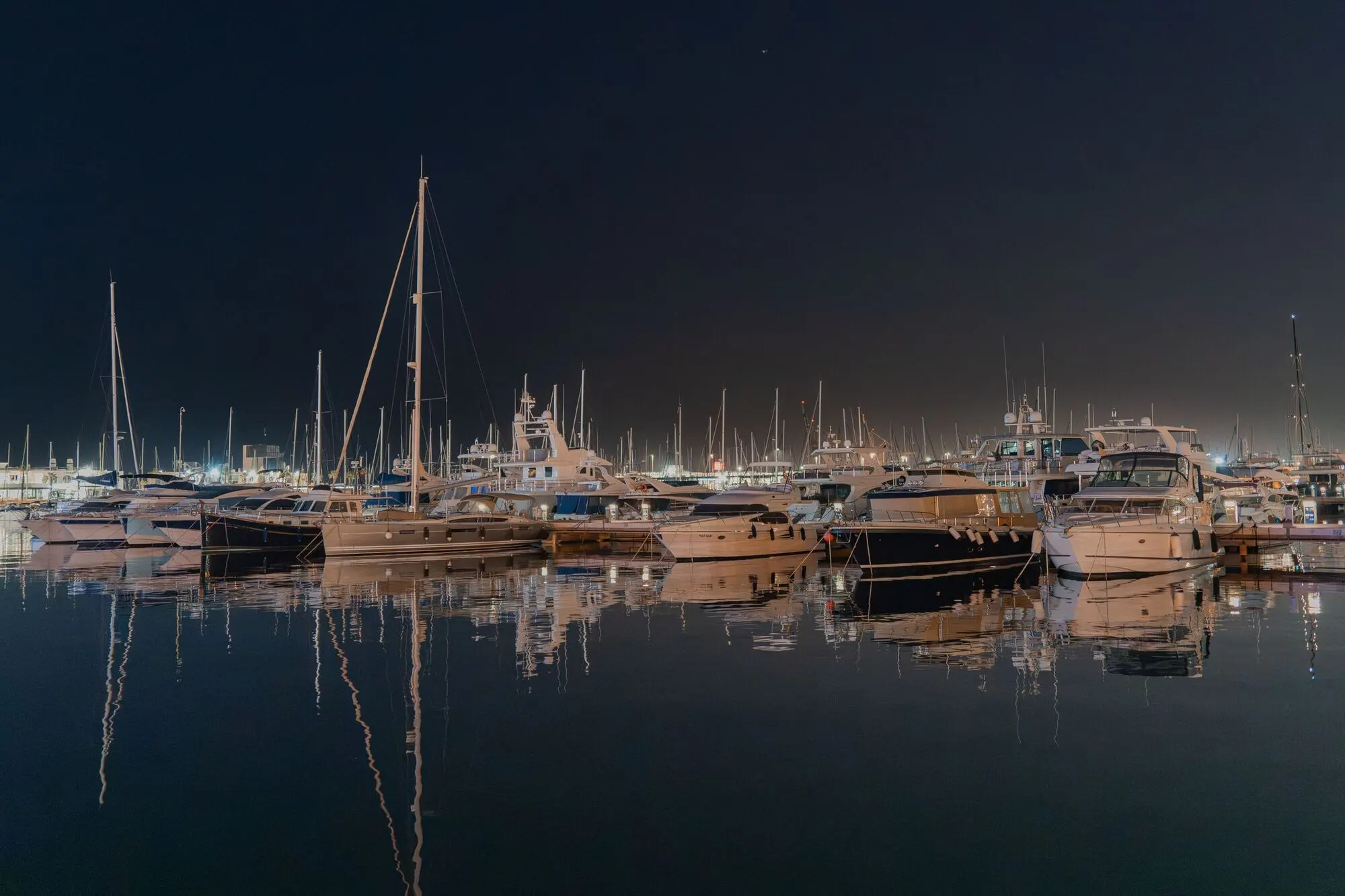 A marina after dark.